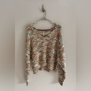 Free People Highland Chunky-Knit Sweater V Neckline Oversized | Size XS